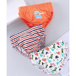 Babyhug 100% Cotton Brief Dino Print Pack of 3 - Orange