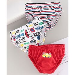Babyhug 100% Cotton Brief Car Print Pack of 3 - Red White