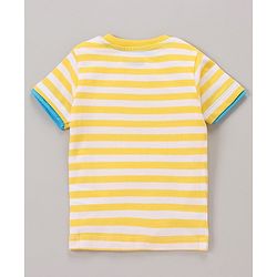 Babyhug Half Sleeves Bio Wash Striped Tee Whale Print - Yellow