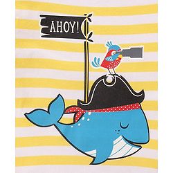 Babyhug Half Sleeves Bio Wash Striped Tee Whale Print - Yellow