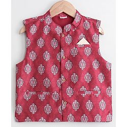 Babyhug Full Sleeves Kurta Payjama Set Witb Waistcoat - Maroon White