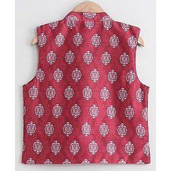 Babyhug Full Sleeves Kurta Payjama Set Witb Waistcoat - Maroon White