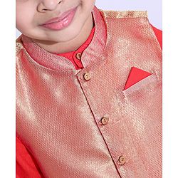 Babyhug Full Sleeves Kurta Payjama Set Witb Waistcoat - Red Golden