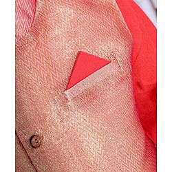Babyhug Full Sleeves Kurta Payjama Set Witb Waistcoat - Red Golden