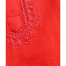 Babyhug Full Sleeves Kurta Payjama Set Witb Waistcoat - Red Golden