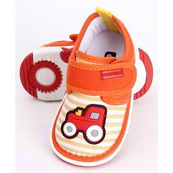 Cute Walk by Babyhug Casual Shoes Tractor Embroidery - Orange
