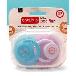 Babyhug BPA Free Pacifiers in PP Case with Animal Print Pack of 2 - Blue & Purple