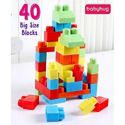 Babyhug Premium 40 Pcs Mega Size First Builders Toddler Blocks| Building and Construction Interlocking Jumbo Blocks with Big Building Storage Bag| Educational and Learning Toy for Pre-School Children| BIS Certified| Non-Toxic