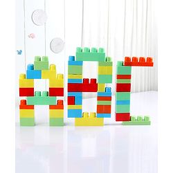 Babyhug Premium 80 Pcs Mega Size First Builders Toddler Blocks| Building and Construction Interlocking Jumbo Blocks with Big Building Storage Bag| Educational and Learning Toy for Pre-School Children| BIS Certified| Non-Toxic