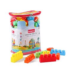 Babyhug Premium 40 Pcs Mega Size First Builders Toddler Blocks| Building and Construction Interlocking Jumbo Blocks with Big Building Storage Bag| Educational and Learning Toy for Pre-School Children| BIS Certified| Non-Toxic