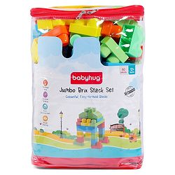 Babyhug Premium 40 Pcs Mega Size First Builders Toddler Blocks| Building and Construction Interlocking Jumbo Blocks with Big Building Storage Bag| Educational and Learning Toy for Pre-School Children| BIS Certified| Non-Toxic