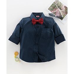Babyhug Full Sleeves Party Shirt with Bow - Navy Blue