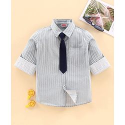 Babyhug Full Sleeves Party Shirt with Tie - Grey
