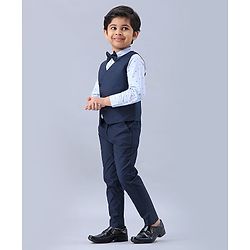Babyhug 3 Piece Party Suit with Bow - White Navy