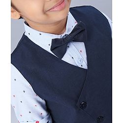 Babyhug 3 Piece Party Suit with Bow - White Navy