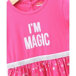 Babyhug Short Sleeves Frock Star & Text Print - Pink