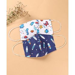 Babyhug Anti Viral Carbon Filter Face Mask Sea Print Pack Of 2 - Blue White