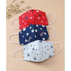 Babyhug Anti Viral Carbon Filter Printed Face Mask Pack Of 3 - Blue Red