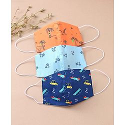 Babyhug Anti Viral Carbon Filter Printed Face Mask Pack Of 3 Blue Orange (Print May Vary)