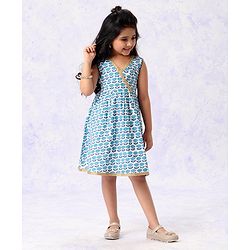 Babyhug Sleeveless Printed Ethnic Dress - Blue