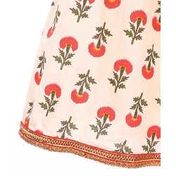 Babyhug Sleeveless Choli With Motif Print Lehenga and Netted Dupatta - Red Beige