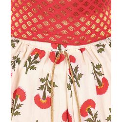 Babyhug Sleeveless Choli With Motif Print Lehenga and Netted Dupatta - Red Beige