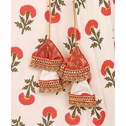 Babyhug Sleeveless Choli With Motif Print Lehenga and Netted Dupatta - Red Beige