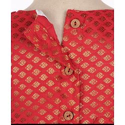 Babyhug Sleeveless Choli With Motif Print Lehenga and Netted Dupatta - Red Beige