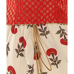 Babyhug Sleeveless Choli With Motif Print Lehenga and Netted Dupatta - Red Beige