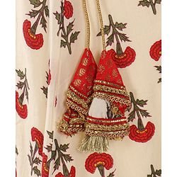 Babyhug Sleeveless Choli With Motif Print Lehenga and Netted Dupatta - Red Beige