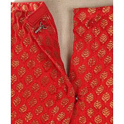 Babyhug Sleeveless Choli With Motif Print Lehenga and Netted Dupatta - Red Beige
