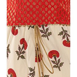 Babyhug Sleeveless Choli With Motif Print Lehenga and Netted Dupatta - Red Beige