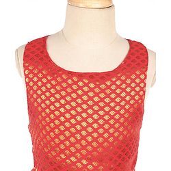 Babyhug Sleeveless Choli With Motif Print Lehenga and Netted Dupatta - Red Beige