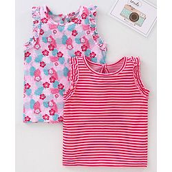 Babyhug Sleeveless Printed & Striped Tops Pack of 2 - Pink