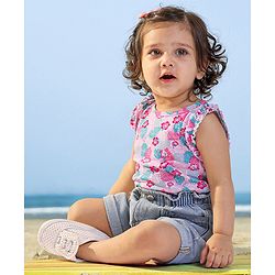Babyhug Sleeveless Printed & Striped Tops Pack of 2 - Pink