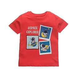 Babyhug Half Sleeves Tee Space Embroidery - Red