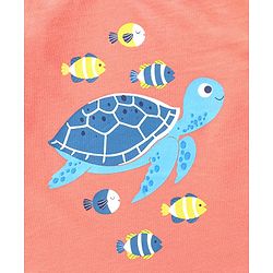 Babyhug Half Sleeves T-Shirt Turtle & Fish Print - Coral