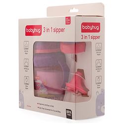 Babyhug 3 in 1 Anti Colic Nipple Spout and Straw Sipper Pink - 270 ml