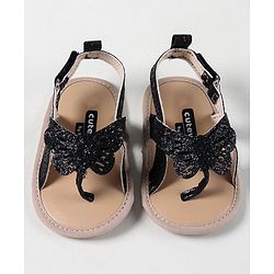 Cute Walk by Babyhug Booties with Butterfly Applique - Black