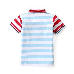 Babyhug Half Sleeves Biowashed Striped Tee - Blue