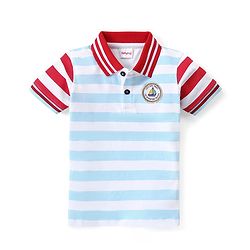 Babyhug Half Sleeves Biowashed Striped Tee - Blue