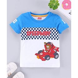 Babyhug Raglan Half Sleeves Biowashed Tee Speedway Print - Blue White