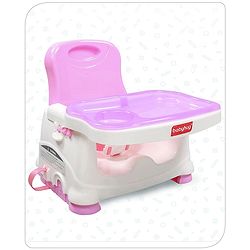 Babyhug 2 in 1 Feeding Chair & Booster Seat - Pink| Easy to Install| Safety Harness| Adjustable Double Food Tray| Durable Sturdy Material| Adjustable Height