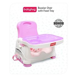 Babyhug 2 in 1 Feeding Chair & Booster Seat - Pink| Easy to Install| Safety Harness| Adjustable Double Food Tray| Durable Sturdy Material| Adjustable Height