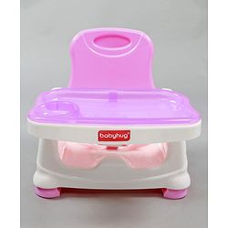 Babyhug 2 in 1 Feeding Chair & Booster Seat - Pink| Easy to Install| Safety Harness| Adjustable Double Food Tray| Durable Sturdy Material| Adjustable Height