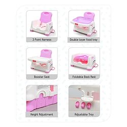 Babyhug 2 in 1 Feeding Chair & Booster Seat - Pink| Easy to Install| Safety Harness| Adjustable Double Food Tray| Durable Sturdy Material| Adjustable Height