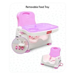 Babyhug 2 in 1 Feeding Chair & Booster Seat - Pink| Easy to Install| Safety Harness| Adjustable Double Food Tray| Durable Sturdy Material| Adjustable Height