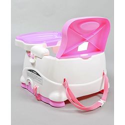 Babyhug 2 in 1 Feeding Chair & Booster Seat - Pink| Easy to Install| Safety Harness| Adjustable Double Food Tray| Durable Sturdy Material| Adjustable Height