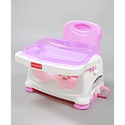 Babyhug 2 in 1 Feeding Chair & Booster Seat - Pink| Easy to Install| Safety Harness| Adjustable Double Food Tray| Durable Sturdy Material| Adjustable Height