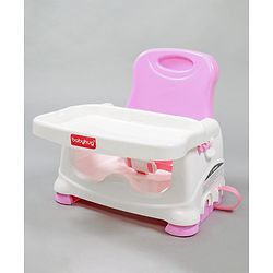 Babyhug 2 in 1 Feeding Chair & Booster Seat - Pink| Easy to Install| Safety Harness| Adjustable Double Food Tray| Durable Sturdy Material| Adjustable Height